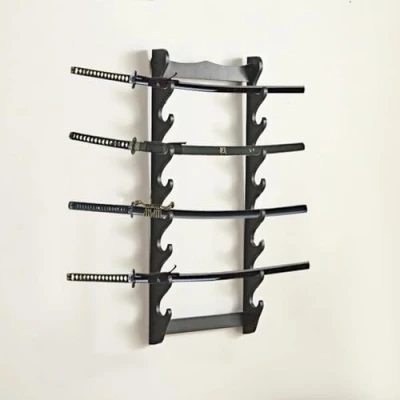 Afbeelding van aleawol 8 traps zwaardhouder voor aan de muur, katana zwaard, wandhouder, zwaardstandaard, standaard, zwart hout, samurai hengel, fluit zwaard