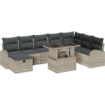 Afbeelding van vidaXL 9 delige Tuin Sofa Set met Kussens Lichtgrijs Poly Rattan, 2 zits Opbergruimte &amp; Rattan