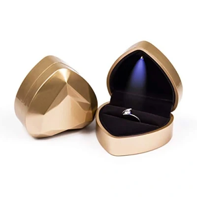 Afbeelding van Rolin Roly Ringdoos met LED licht Hartvorm Sieraden Geschenkdoos Fluwelen Trouwring Doos Verlovingsring Ring Box Voorstel Verloving Bruiloft (gold)