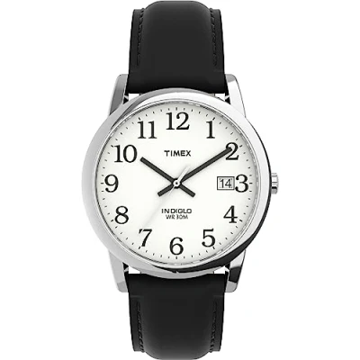 Afbeelding van Timex Easy Reader mannen 35mm zwart lederen band datumvenster quartz horloge T2H281