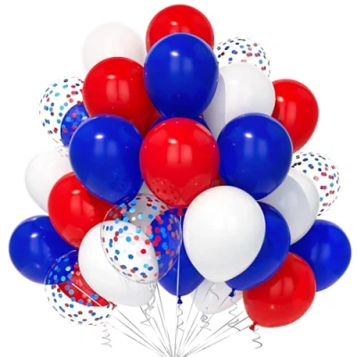 Afbeelding van Teselife Rood en Blauw Witte Ballonnen, 30 Stks Inch Wit Confetti Ballon Mannen Vrouwen Verjaardag Afstuderen Bruiloft Unie Jubilee Viering Patriottische Onafhankelijkheidsdag