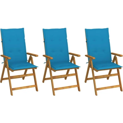 Afbeelding van Tuinstoelen 3 st inklapbaar met kussens massief acaciahout