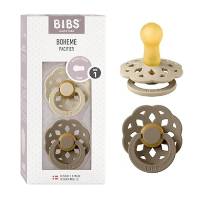 Afbeelding van BiBS Boheme Pacifier Stage 1 Fopspeen 2 stuks Vanilla / Dark Oak