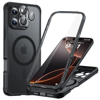 Afbeelding van ESR Armor Tough HaloLock Hoesje Geschikt voor Apple iPhone 16 Pro Compatibel met MagSafe Ingebouwde Screen Protector Kickstand Full Protect Camera Bescherming Frosted Zwart