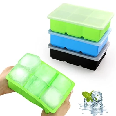 Afbeelding van JOPHEK Ijsdienblad, 3 Stukken 18 Silicagel Ijsvormen, Ijsblokjes Met Afdekkingen, 4.8cm Vierkante Voor Cocktails, Whisky, Wijn, Fruit, Fruitpuree en Ijs