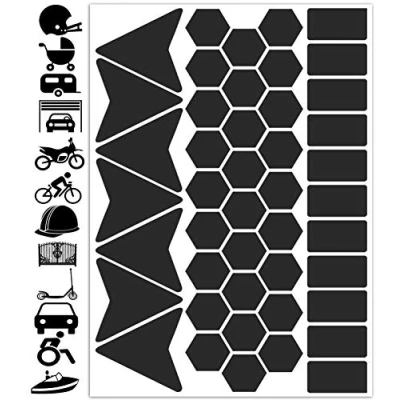 Afbeelding van Biomar Labs® 45 stuks Reflecterende waarschuwingsstickers met hoge visibiliteit, stickerset, zwarte reflector, zichtbaarheid tijdens de nacht, universeel zelfklevend, D 47