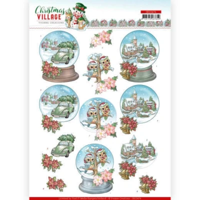 Afbeelding van Christmas Globes Village 3D Push Out Sheet by Yvonne Creations