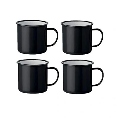 Afbeelding van noTrash2003 Koffiemok mok koffie drinkbeker emaille beker vintage look 350 ml versch. kleuren en hoeveelheden (zwart, set van 4)