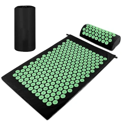 Afbeelding van Magrimaxio Acupressuurmat, acpressuurkussen met bloemenveldkussen en draagtas, massagemat voor pijnverlichting, spierontspanning, bevordert de bloedsomloop (groen)