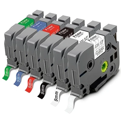 Afbeelding van 6 x Pristar 9 mm compatibel met Brother, TZe 221, 125, 325, 525, 725, Tze, mm, voor PT H107B, P300BT, H105, H101TB, H200, H101, D210, 1830, H111 01C H1. 00 E100 P700
