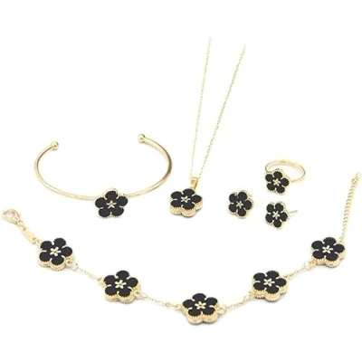 Afbeelding van FDEETY Vier Blad Klaver sieraden Set, Titanium staal ketting Stud Oorbellen Armband Set sierlijke emaille voor Dames Tieners Meisjes, Metaal