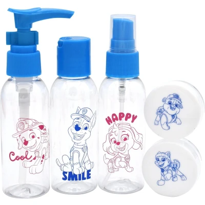 Afbeelding van Paw Patrol Reisset 5 delig Reisflesjes Reis Toilettas Navulbare Blauw