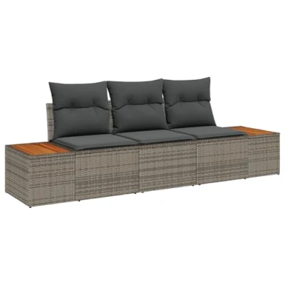 Afbeelding van vidaXL 3 delige Tuin Sofa Set met Kussens Grijs Poly Rattan Acacia