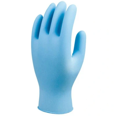 Afbeelding van Showa 7500PF EBT Nitril Wegwerphandschoen blauw ongepoederd maat XL 100 stuks zware kwaliteit