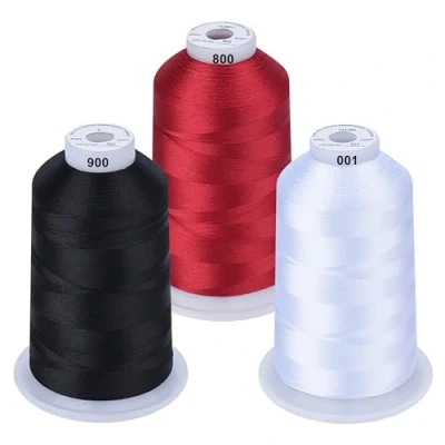 Afbeelding van Simthread Machinaal borduurgaren, 5000 m spoelen, polyester, klassieke kleuren, wit, zwart en rood, voor Babylock, Janome, Kenmore, Singer, W6 N borduurmachine