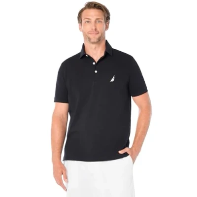Afbeelding van Nautica heren poloshirt met korte mouwen en effen stretch katoen piqué, Zwart, L