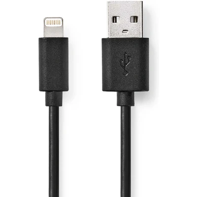 Afbeelding van Nedis Lightning Kabel USB 2.0 Apple 8 Pins A Male 480 Mbps Vernikkeld 1.00 m Rond PVC Zwart Doos