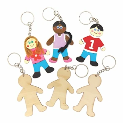 Afbeelding van Baker Ross AX679 Mensen Sleutelhanger Set Pak Van 10, Houten Sleutels Hangers Om Voor Kinderen Te Versieren.
