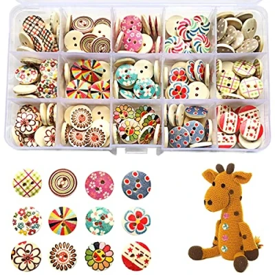 Afbeelding van Kleurrijke Knoppen Om Te Knutselen Gemengde Ronde Houten Knop Naaien Vintage Knopen Met Kunststof Opbergdoos Voor Het Van Ambachtelijke Scrapbooking Handgemaakt (15 Mm) 225 Stuks