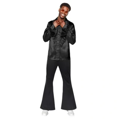 Afbeelding van Amscan 9918984 Heren 1970&#039;s Zwarte Disco Flares Broek Volwassen Fancy Dress Kostuum Maat: Medium