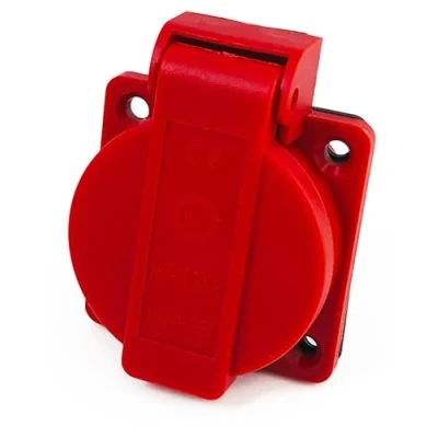 Afbeelding van 8 stuks/inbouwstopcontact, Schuko stopcontact, 16 A met IP54 / + flensafdichting (rood)