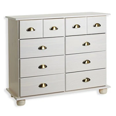 Afbeelding van IDIMEX Ladekast Colmar, mooie commode met 8 laden, praktische apothekerskast in wit, elegant dressoir schelpgrepen