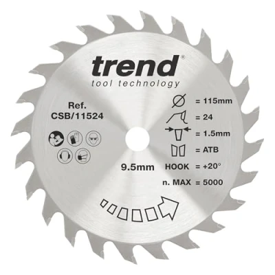 Afbeelding van Trend Houten cirkelzaagblad, 115 mm diameter, 9,5 boring, 24 tanden, TCT, 1,5 kerf, +20 haak, CSB/11524