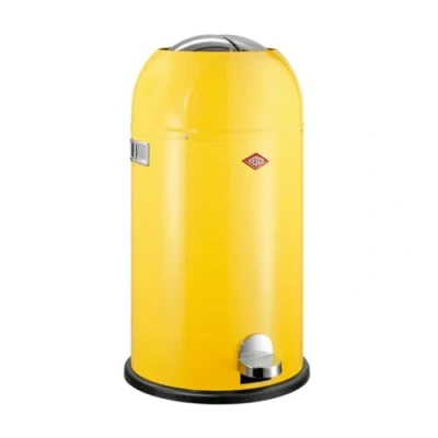 Afbeelding van Wesco Kickmaster Afvalbak in de kleur geel, gepoedercoat plaatstaal, ingebouwde demper, 33 liter volume, grote inworp