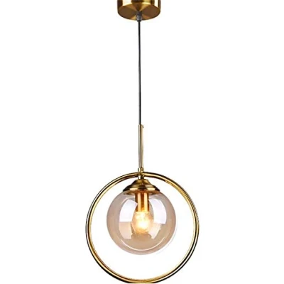 Afbeelding van Hobaca® E27 Cirkel Koper Goud Amber glas Noords Modern Hanglampen Plafondverlichting Keuken lichtpunt Eetkamer hanglamp Woonkamer