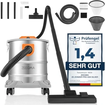 Afbeelding van Zeegma Zonder PRO ASH stofzuiger voor as en puin 1600 W 20L industriële roestvrijstalen container HEPA filter blaasfunctie 5 m snoer