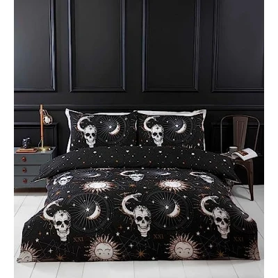 Afbeelding van Rapport Home Tarot microvezel eenpersoons dekbedovertrekset, doodskoppen en stellaire beddengoedset, zwart