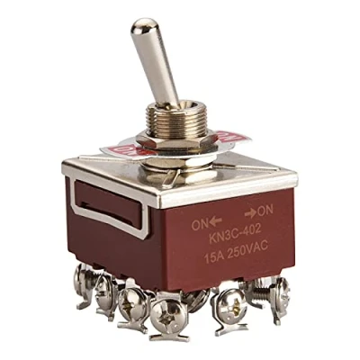 Afbeelding van Heschen Metalen tuimelschakelaar wisselschakelaar, KN3C 402, tweepolige dubbele omschakelschakelaar (4PDT), ON/ON 2 posities, 15A 250VAC / 10A 380VAC, CE markering