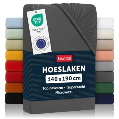 Afbeelding van Blumtal Hoeslaken Microvezel 140 x 190 cm Oeko Tex gecertificeerd tot 25 Matrashoogte Antraciet