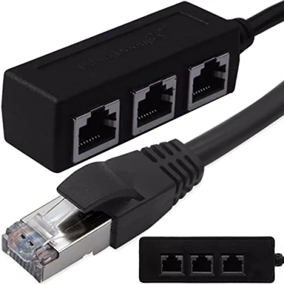 Afbeelding van Retoo LAN splitter 1 naar 3, RJ45 ethernet splitter, verlengkabel, transfer aansluitsplitter, netwerksplitter, stekker 3 aansluitingen, aansluitverdeler