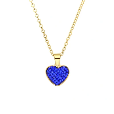 Afbeelding van Lucardi Dames Stalen goldplated Ketting hart kristal sapphire Staal Goudkleurig 47 cm