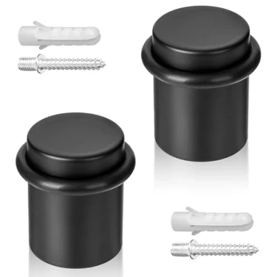 Afbeelding van ECENCE Deurstoppers voor op de vloer opschroefbare 2x Deurhouder RVS Ø30x40mm Deurstopper Zwart inclusief schroeven en pluggen