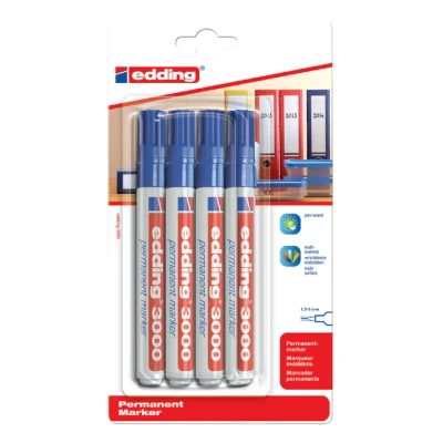 Afbeelding van Viltstift edding 3000 rond 1.5 3mm blauw blister à 4 stuks