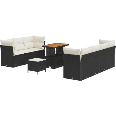 Afbeelding van vidaXL 10 delig Tuin Sofa Set met Kussens Zwart Poly Rattan Acacia