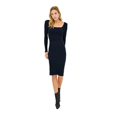 Afbeelding van Trendyol Indigo Getailleerde Body Midi Jurk Met Lange Mouwen, Geribbelde Stretch En Mouwen Twoaw22El0440