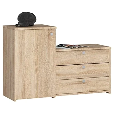 Afbeelding van AKORD 2 in 1 garderobekast + schoenenkast met klapdeuren, schoenenkast, gesloten schoenenbank, schoenenopslag, 98,4 x 68/43 33 cm, gewicht 29 kleur Sonoma eiken