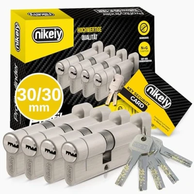 Afbeelding van GERCAR Pro+ Set van 4 knopcilinders gelijksluitend 30/30, N+G sluitcilinder met knop, cilinderslot deurslot boorbescherming en 10 sleutels (lang) codekaart, 60 mm, A:30, B:30, x