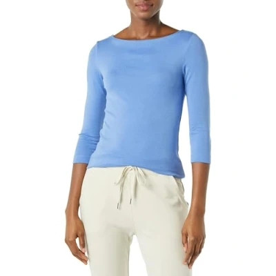 Afbeelding van Amazon Essentials Women&#039;s T shirt met driekwartmouwen, stevige boothals en slanke pasvorm, Blauw, XL