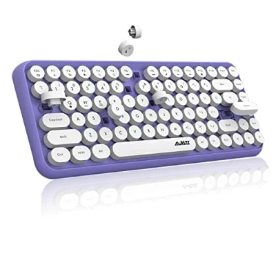 Afbeelding van FELiCON 308i Retro Draadloos Toetsenbord, Bluetooth stil Schattig Computer Toetsenbord met Ronde Punk Keycaps, Compacte 84 Keys, Matte Textuur, Typewriter Design, QWERTY voor PC, Laptop, Mac Paars