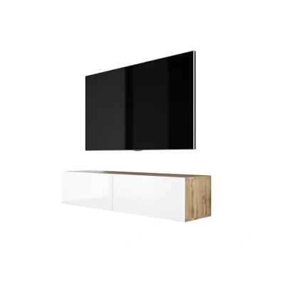 Afbeelding van 3E 3xE living.com Hangende tv kast (Breedte: 140 x 200 cm. Hoogte: 34 Diepte: 32 cm) Lowboard, meubel, Wotan eiken/hoogglans wit.