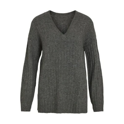 Afbeelding van Vila Vimiraz L S Rev V Neck Knit Pullove 14099672 Midden Grijs Dames The Stone