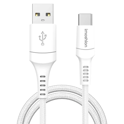 Afbeelding van Braided USB C naar A kabel 2 Meter van iMoshion / Wit