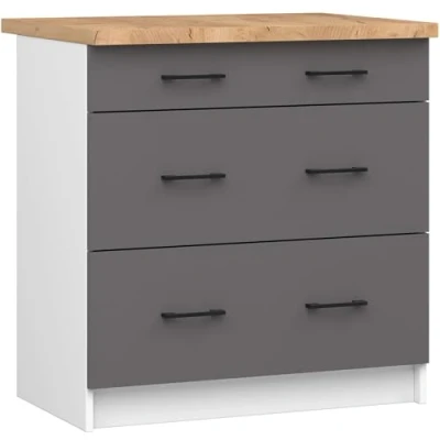 Afbeelding van Keukenkast modulaire OLIWIA S80 met Verkblad / Onderkast 3 Lades AKORD Furniture Factory Wit Grafietgrijs 80 x 85 46 cm
