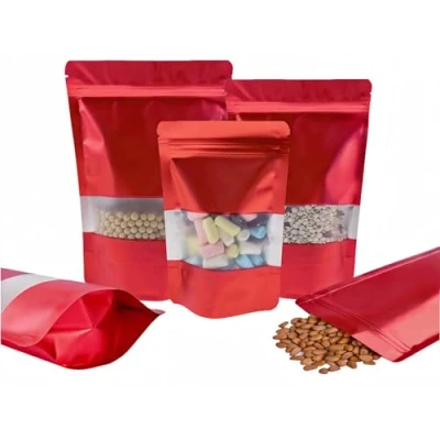 Afbeelding van Rimiko 100 stuks Hersluitbare Mylar Stazak, Ritssluiting Plastic Zakjes voor Voedsel, Rits Aluminiumfolie Zakken met Doorzichtig Venster, Ziplock Kleurverpakking (Rood, 12x20 cm)