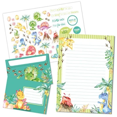 Afbeelding van Papierdrachen Set van 50 kleurrijk bedrukte enveloppen, briefpapier met stickervel, 20 cadeau idee voor kinderen, zeemeermin