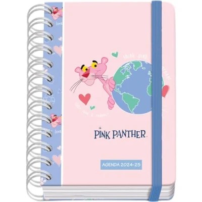 Afbeelding van Dohe Schoolagenda 2024/2025, 1 dag per pagina, A6 (12 x 17 cm), ringsluiting en rubber, Spaans Engels, 4 stickerpagina&#039;s, september tot juni, schoolmateriaal Pink Panther ecoPink